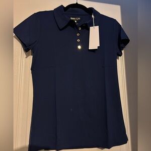New Lilly Pulitzer Luxletic Frida Scallop Polo UPF50+ Navy Blue M or Large
